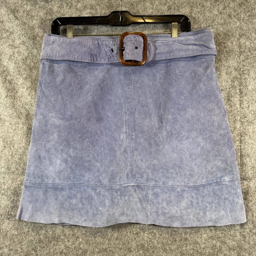 Anthropologie Suede Mini Skirt Womens 14 Leather Hippie Belted Boho Periwinkle
